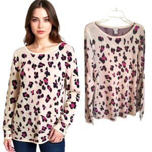 CHICO'S  Sweater Women's XL Tan animal Print Long Sleeve Pullover Soft Knit ;